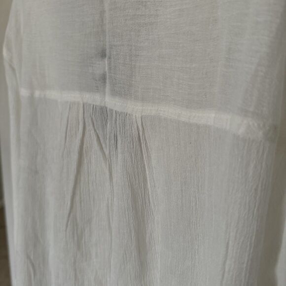 Peasant Top Blouse White Plus Size XXL Pleated Buttons Tunic Shirt Sheer Summer - Picture 10 of 13